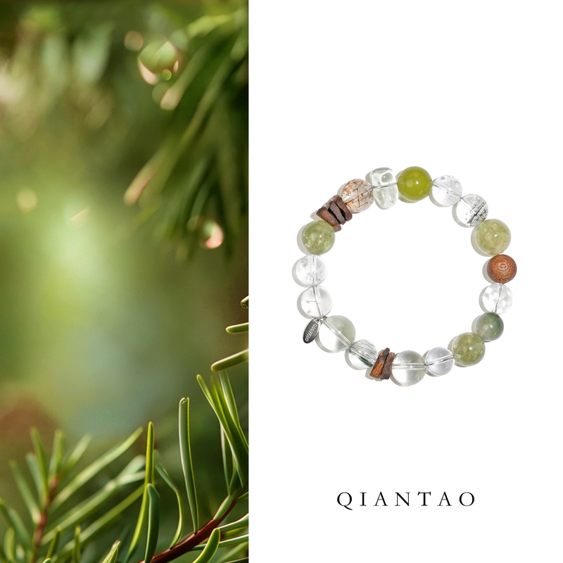 Qiantao「Qingcen」Original Natural Green Crystal Bracelet to Replenish Wood Energy, Green Bracelet, Birthday Gift for Couples