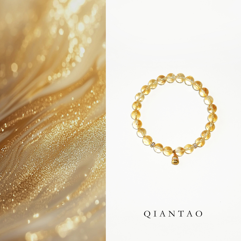 Qiantao "Hua Jin" Original Natural Wealth-Attracting Yellow Citrine Bracelet, Good Luck Bracelet for Couples