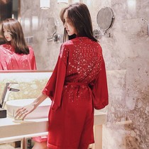 Sandro Vicari sexy secret pajamas bridal morning robe bridesmaid wedding red ice silk robe bathrobe