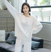 Sandro Vicari2021 Fall Winter New Coral Fleece Crewneck Pajamas Women's Soft Waxy Can Wear Home Clothes