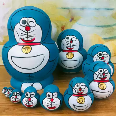 Russian 10-layer wooden matryoshka clearance cartoon painted Doraemon doll creative decoration birthday commemorative gift