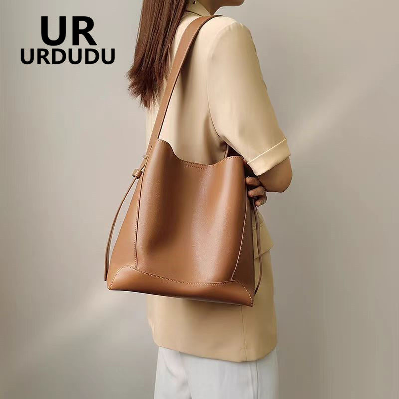 URDUDU, кожаная сумка-ведро, женская сумка-мессенджер через плечо, новинка 2025 года, повседневная универсальная сумка-тоут большой емкости