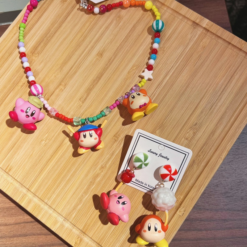 Japanese and Korean Beaded Colorful Cartoon Doll Kirby Acrylic Necklace Sweater Chain Female Cute Girl Necklace