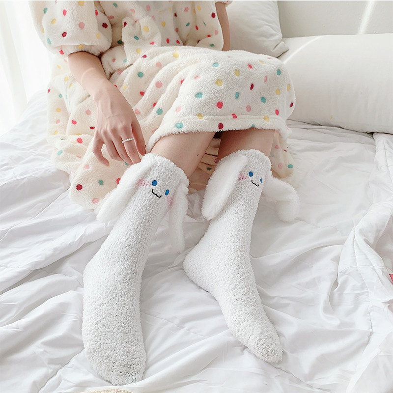 Hairy socks male couple coral velvet big ear dog cute warm home long sleep tubes sleep moon socks