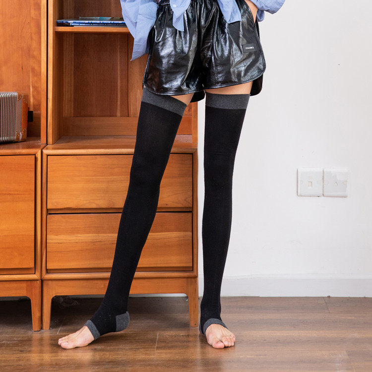 Japanese pure cotton foot socks cover knee pads warm stockings yoga stovepipe knee socks Korean autumn and winter pressure socks