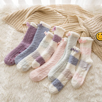 Floor socks womens autumn and winter coral velvet home sleep socks stockings thick warm moon socks womens autumn socks