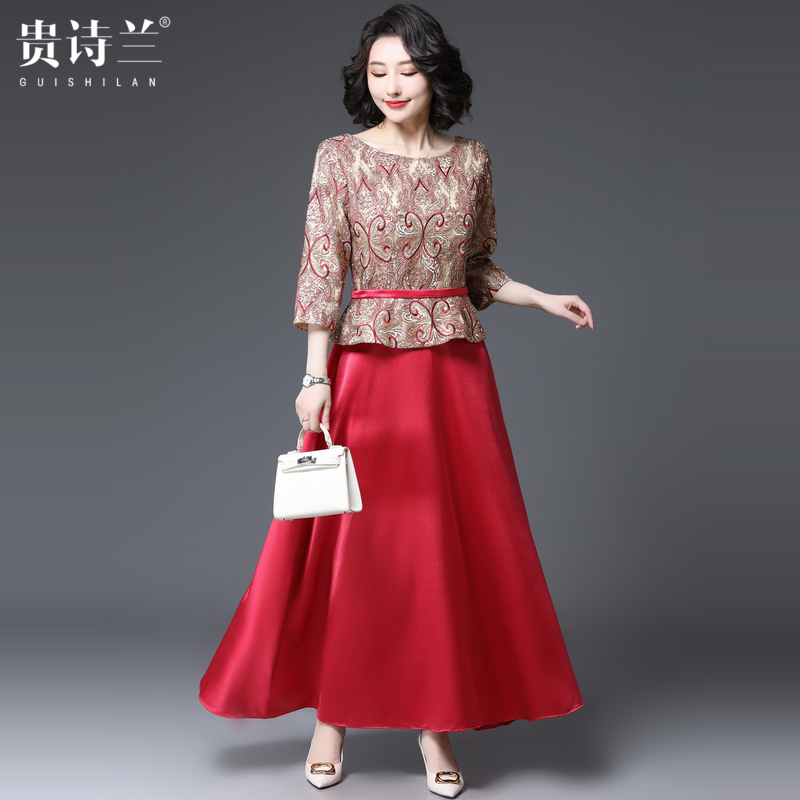 Middle-Aged Women's Wedding Banquet Dress, High-End Acetate Silk Dress, Young Mother-In-Law's Long Dress, Mother's Plus-Size Evening Gown