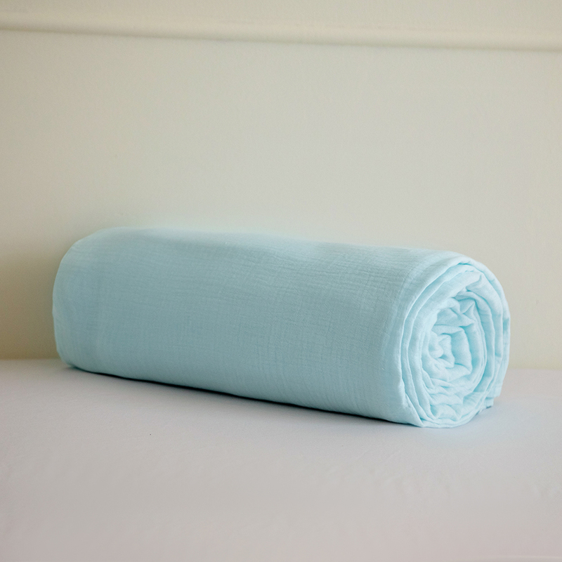 Class a Maternal and Infant Grade Ultra-Soft Cotton Crinkle Yarn Bed Sheet Baby Blue Pure Cotton Double-Layer Yarn Duvet Cover Fitted Sheet Bedding