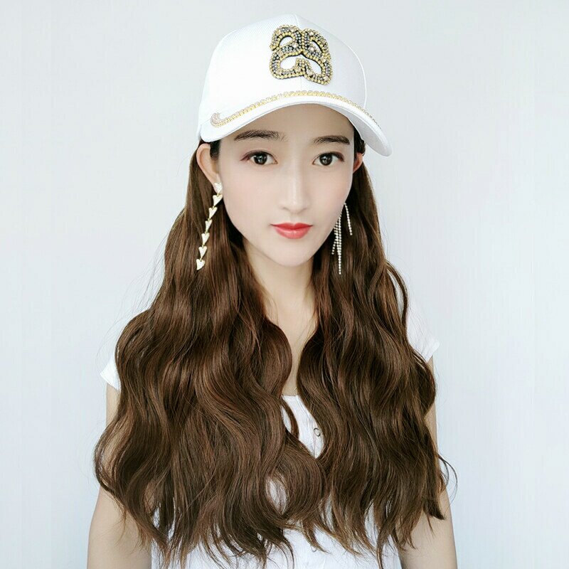 2021 Summer double S drill baseball cap wig removes sun protection cap middle straight hair wave wave wave wave wave wave wool roll