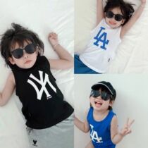 Hu Daday Childrens Clothing 2020 New Summer Boys Sleeveless T-shirt Letter Printing Vest Small and Girls Round Neck