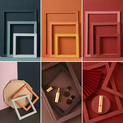 ins photo props photo frame combination Nordic Morandi style photography background Board simple literary solid wood minimalist wooden frame log hand-colored retro props home decoration ornaments