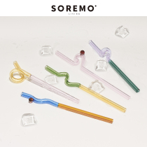 SOREMO patent design Colored glass straw Environmental protection shaped cute coffee mixing stick ins design sense