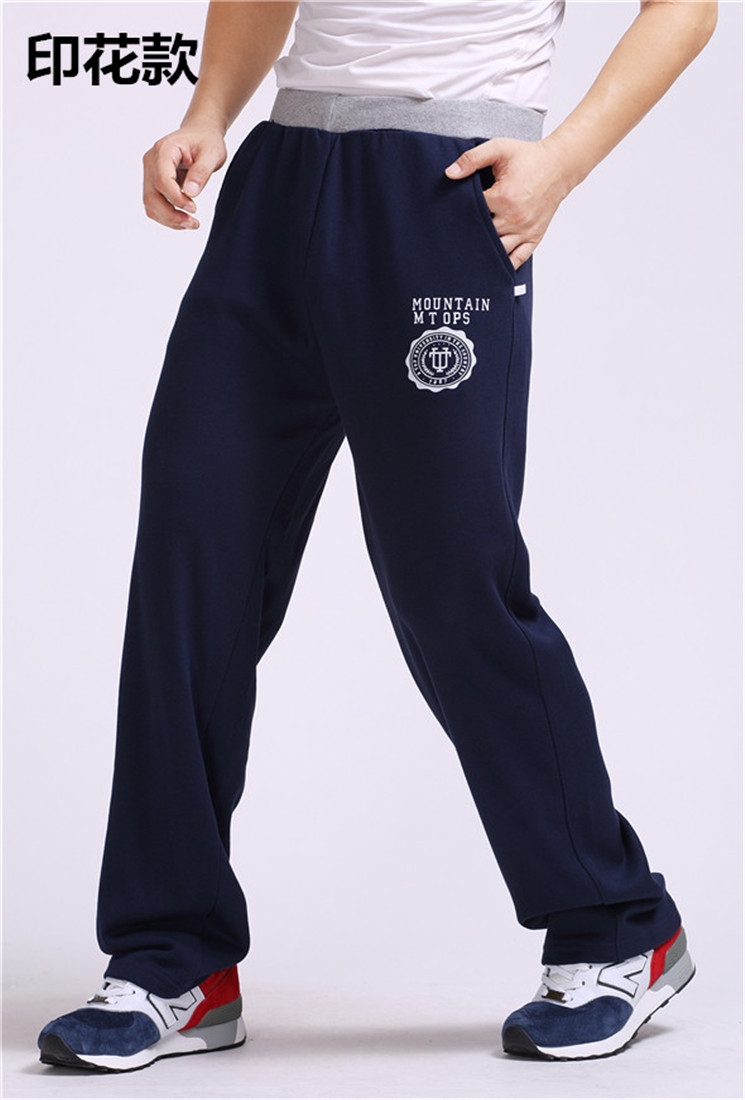 Quần thể thao nam mùa hè chất liệu cotton cộng với phân bón XL phần lỏng lẻo thẳng cộng với nhung dày co giãn eo kín miệng bảo vệ quần áo nam đẹp