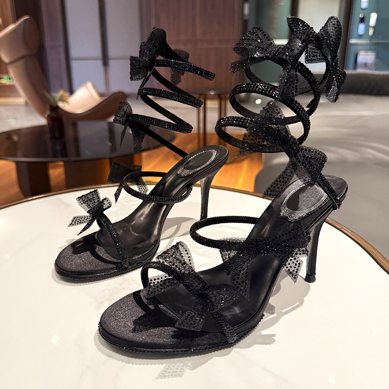 Rhinestone Snake-Shaped Wrapped Bow Sandals for Women 2026 Summer New Style Stiletto Sexy Fashion Open-Toe High Heels for Outdoor Wear Rhinestone Snake-Shaped Wrapped Bow Sandals for Women 2026 Summer New Style Stiletto Sexy Fashion Open-Toe High Heels for Outdoor Wear