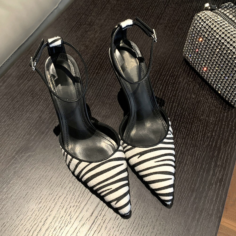 Pointed Velvet High Heels for Women 2025 New Zebra Pattern Closed-Toe Sandals Ankle Strap Sexy Fashion Sandals Pointed Velvet High Heels for Women 2025 New Zebra Pattern Closed-Toe Sandals Ankle Strap Sexy Fashion Sandals