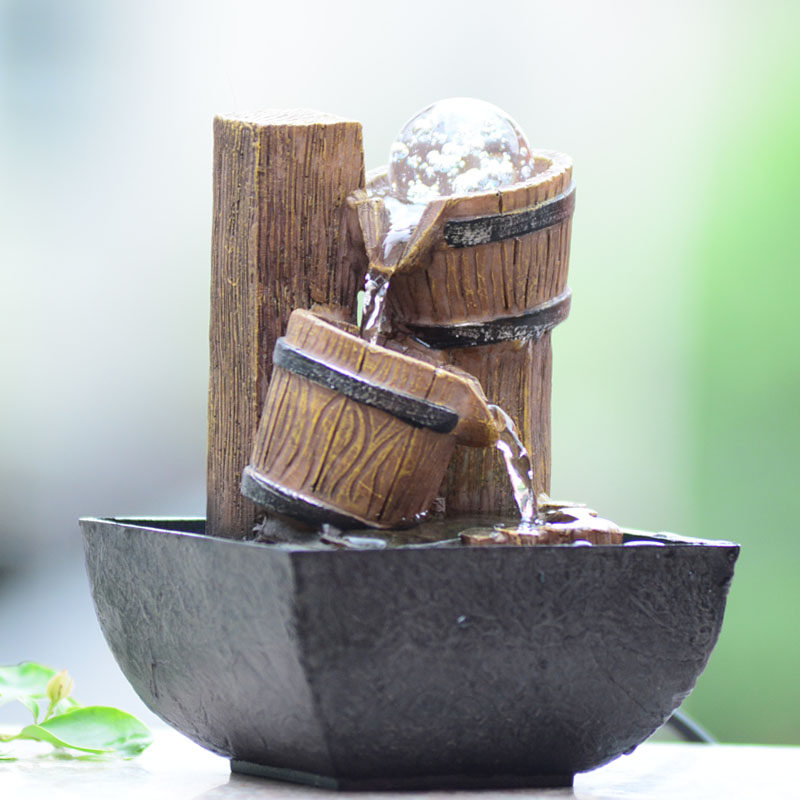 Creative feng shui wheel wood pile running water fountain decoration living room office study small waterscape fish tank humidifier decoration