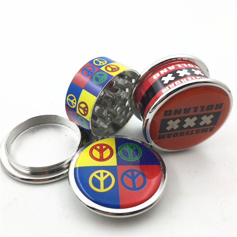PUV Sticker Painted Metal Grinders 42mm Zinc Alloy Tobacco Herbal Herbal Grinders 3 Floors Mini version of cigarette lighter