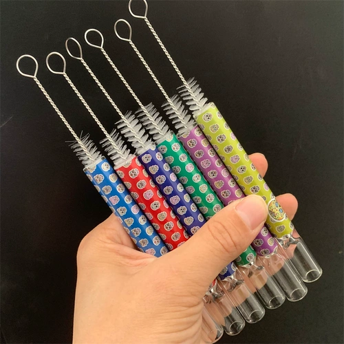 Наклейка черепа Портативный прямой стержень Прозрачная стеклянная труба Творческая индивидуальность Прямой тип маленький дым фигрия шелковая бандиская щетка пагоды