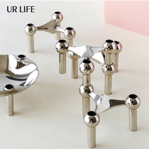 urlife creative minimalist triangle molecular black gold and silver candleholder decorative pendulum with soft-fit home-like plate splicing