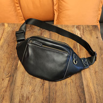 Mens chest bag leather messenger bag simple first layer cowhide outdoor sports waist bag shoulder bag multifunctional backpack