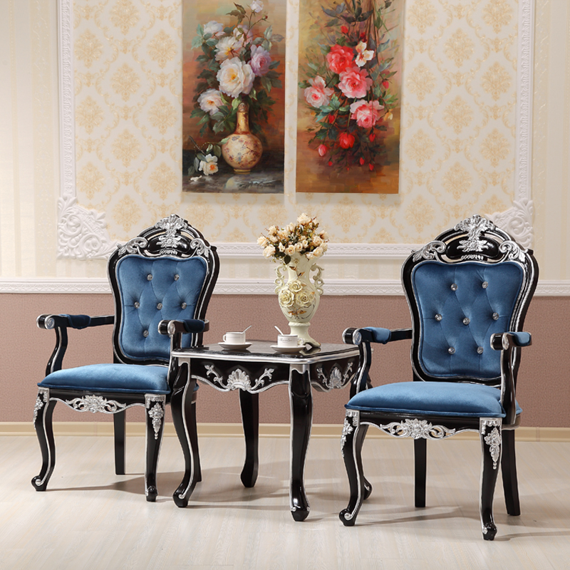 Huatianxia European-Style Dining Chair Black Upholstered Solid Wood Chair Hotel Dressing and Manicure Backrest Stool