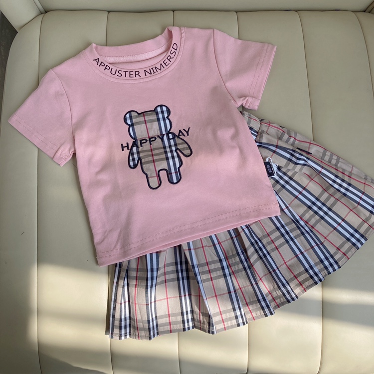Girl Short Skirt Suit Spring Summer School Uniforms Elementary School Students College Wind Plexu Skirt Children Plaid Short Skirts 2 pieces