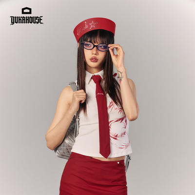 YUKAHOUSE American light Asian culture vest, new Chinese retro printed sleeveless shirt, short spice girl top