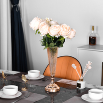 Light luxury silver vase ornaments Living room flower arrangement Jane beautiful dining table Gold Nordic creative simple glass transparent vase