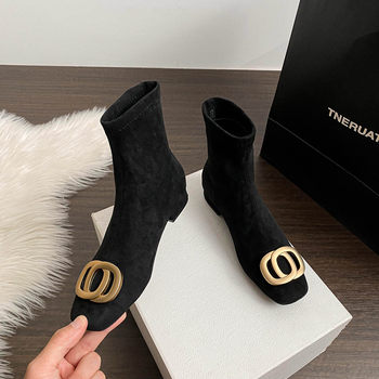 Women's thick heel short boots 2025 new autumn and winter simple elastic