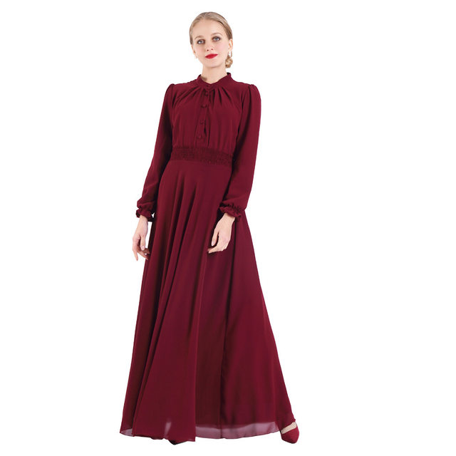 New temperament chiffon large swing long-sleeved elastic waist gauze skirt European and American dress