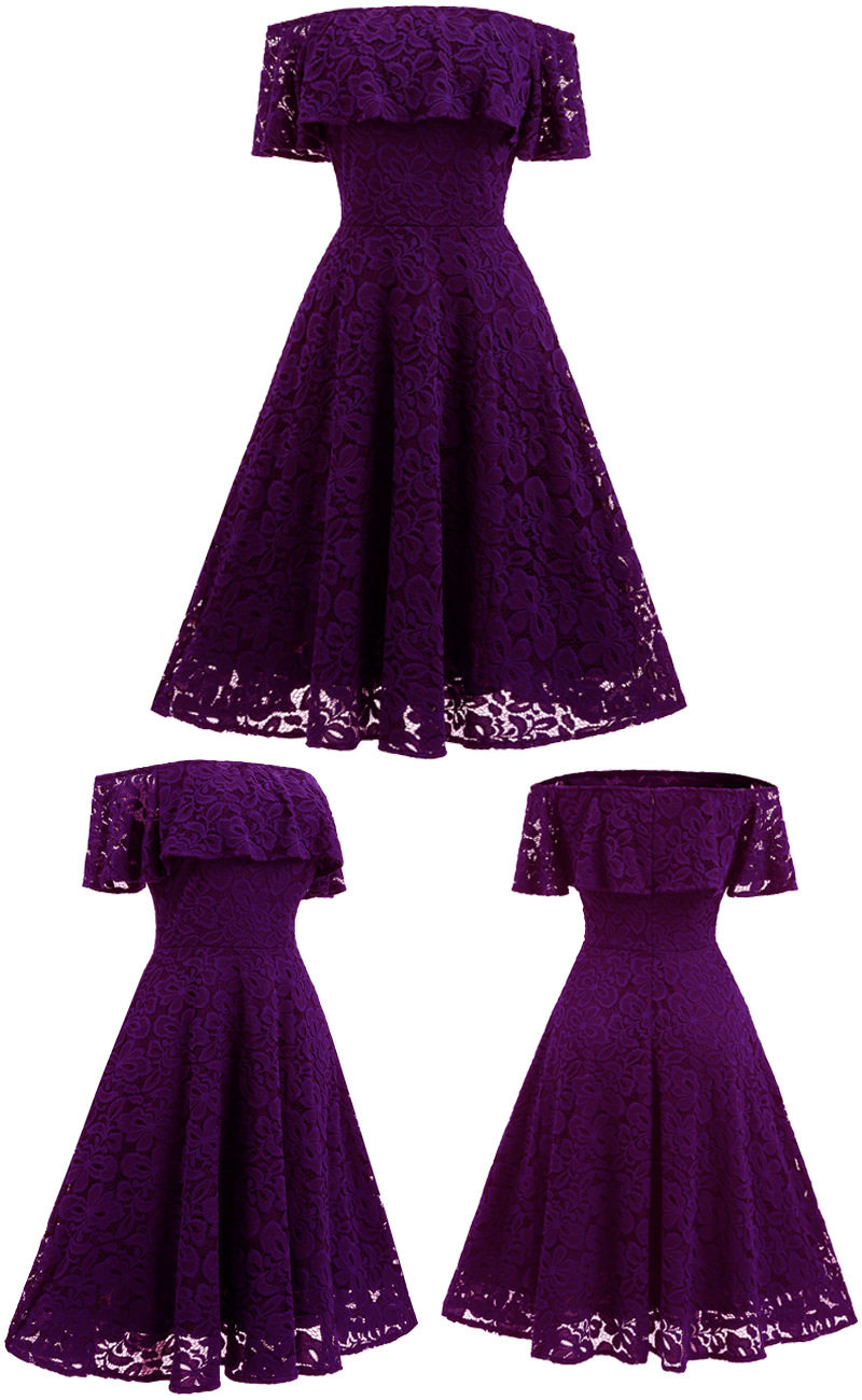 亚马逊蕾丝连衣裙一字领-1