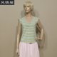 Women's Dini green striped T-shirt stretch knitted fabric summer style sleeveless slim V-neck slim counter genuine