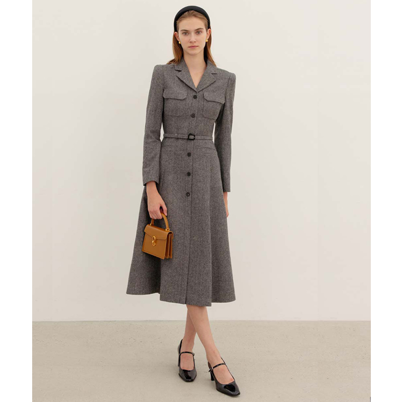 Eenkcos Elegant and Unique Lapel Single-Breasted Notched Collar A-Line Long Dress, Hepburn-Style Flap Pocket Dress Eenkcos Elegant and Unique Lapel Single-Breasted Notched Collar A-Line Long Dress, Hepburn-Style Flap Pocket Dress