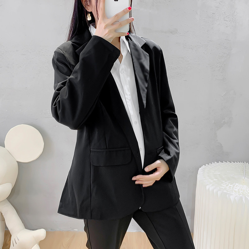 Maternity suit spring and autumn new long-sleeved large size loose professional jacket fashion black interview work clothes formal dress