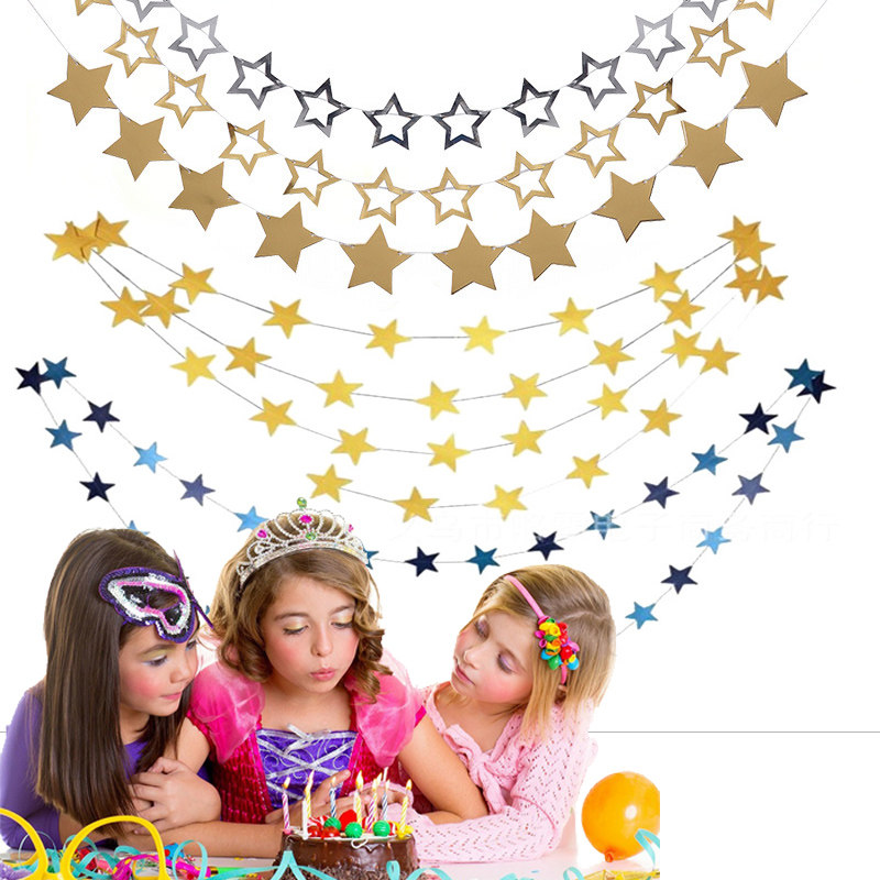 Nordic ins wind bronzing silver blue five-pointed star pull flower bunting pendant party decoration supplies paper pendant birthday