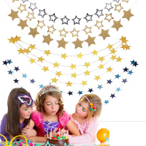 Nordic Ins Wind Bronzing Gold And Silver Blue Pentagram Pull Flowers Color Flag Hanging Accessories Party Decorative Items Paper Hang Accessories Birthday