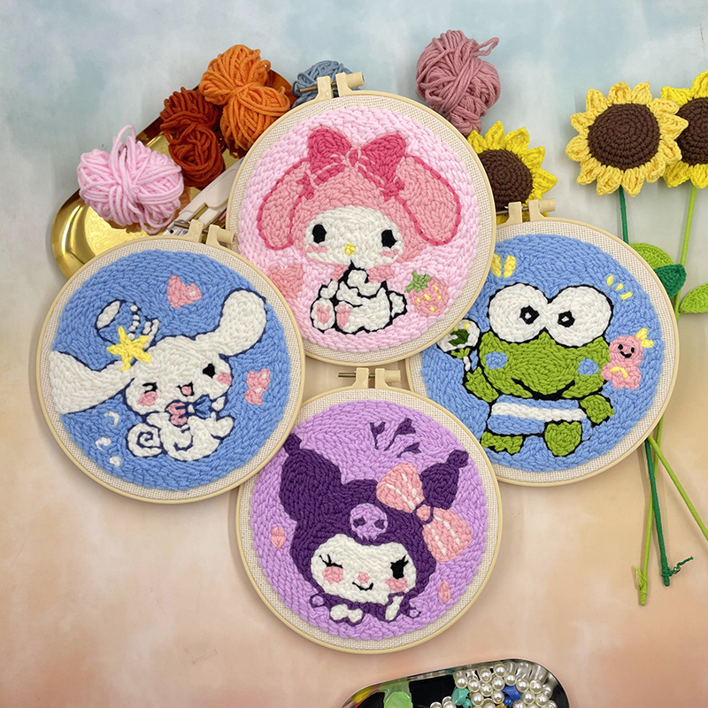 Cartoon Anime Embroidery Kit Pacha Dog DIY Wall Hanging Embroidery Punch Needle My Melody Yarn Embroidery