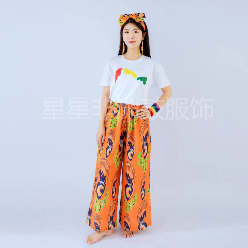 2025 New African Drum Performance Clothing Set Ethnic Style Unisex Casual Large Size Wide-Leg Pants
