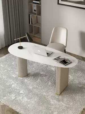 Italian minimalist desk Household small apartment bedroom desk Light luxury rock board desk Oval boss table and chair