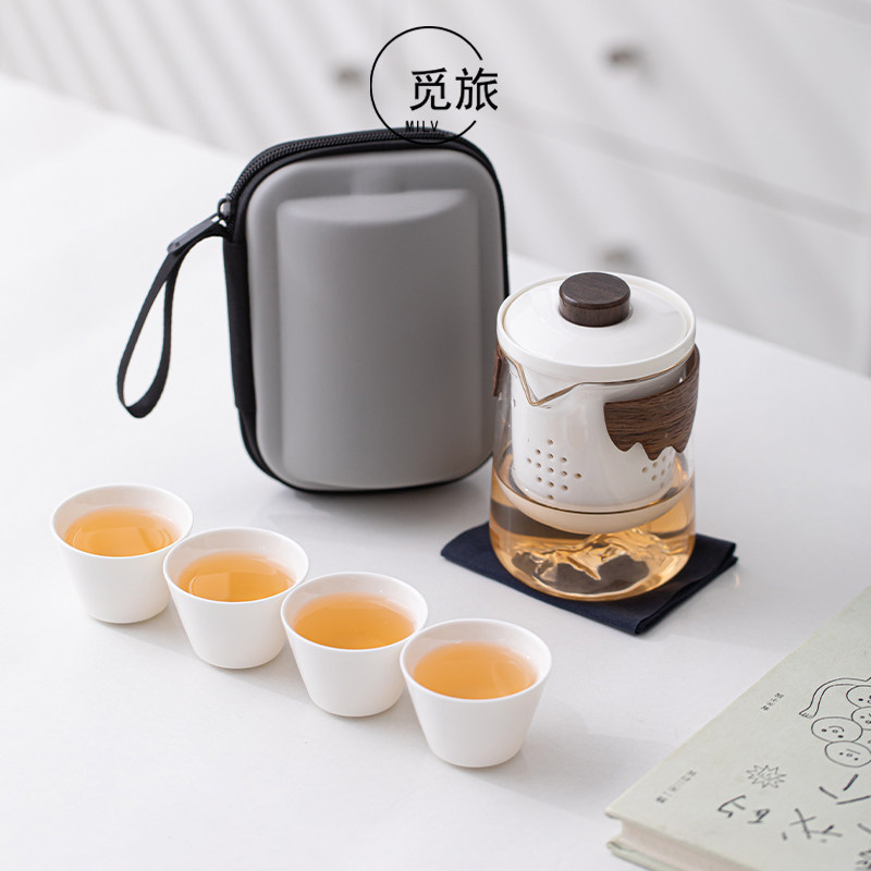 Dehua white porcelain one pot and four cups to find a trip