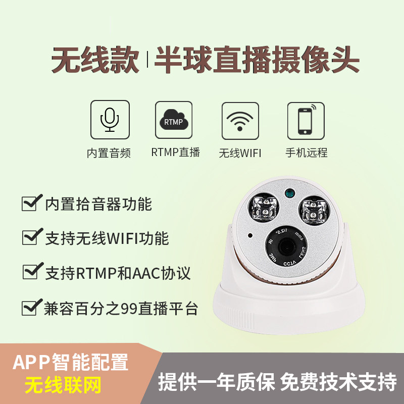 Wireless hemisphere RTMP stream camera network cable camera mobile phone APP built-in audio children campus live broadcast