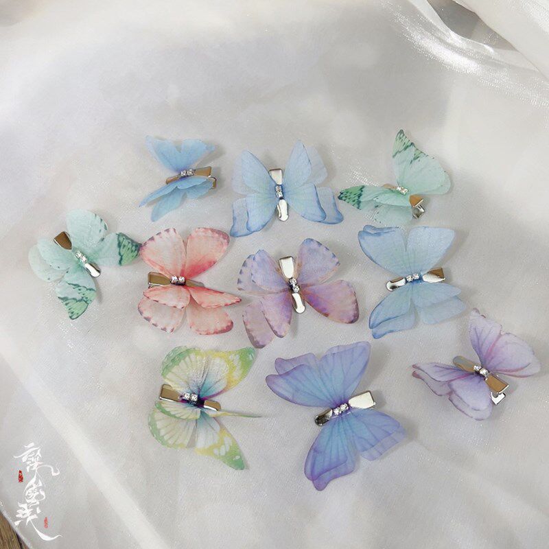 Cloud Dark Fog Light 10 Only 100 Lapped Multicolored Ancient Wind Fairy butterfly small hair clip with lace and handmade accessories hair accessories