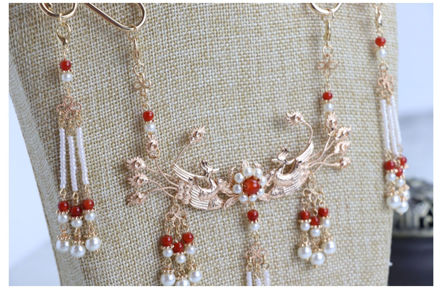 Ming Dynasty Hanfu Accessories Red Yingluo Collar Antique Necklace