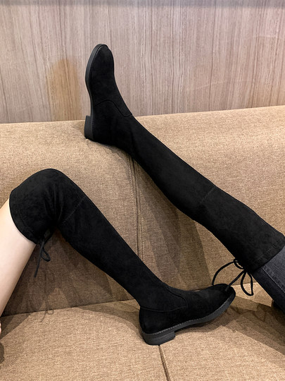 2025 Autumn and Winter New Long-Tube High-Tube Slim Elastic Knight Boots Flat Over-the-Knee Boots Women's Boots Small People