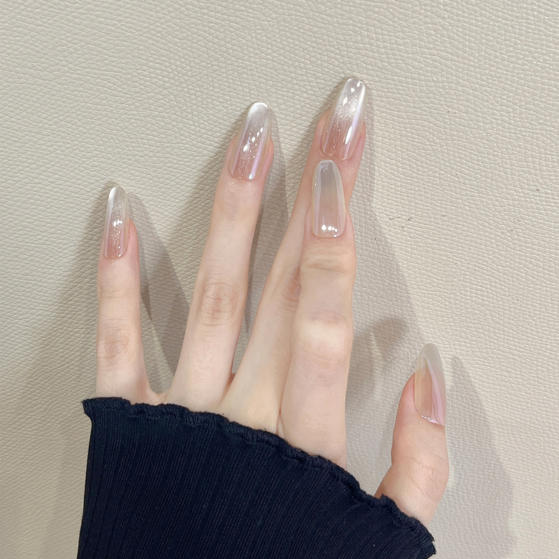 Purely Handmade Wearable Nail Art, Mid-Length 2026 New Style, High-End Feel, Brightening Gradient Electroplated Cat Eye Small Bulb Nail Tips