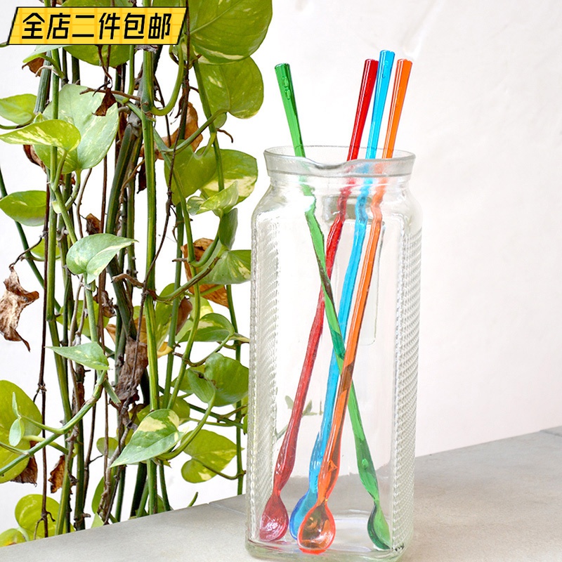 Japanese KM Acrylic Long Handle Stirring Spoon Coffee Spoon Milk Tea Juice Honey Stirring Spoon Long Handle Spoon 4 clothes