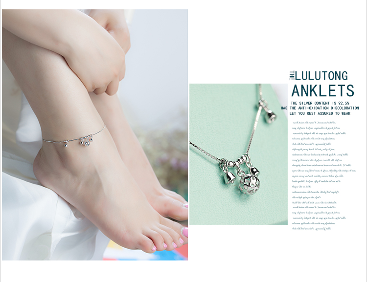 Dây chuyền bạc 925 sterling vòng chân bạc Phiên bản Hàn Quốc của nữ chính xác đơn giản trang sức khí đường chuyền bóng hạt phụ kiện lắc chân nữ titan