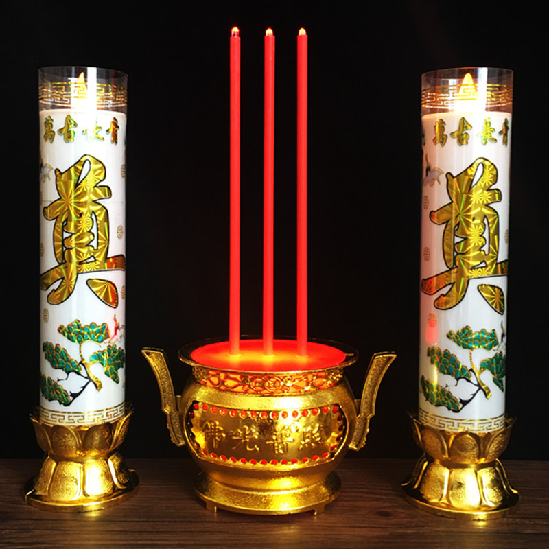 Red White Founder LED Electronic Candle Sacrifice to the Upper Graves Hall Funeral white matter Tomb Sweeping Day's Tomb Sweeping Smoke-free Lights Home-Taobao
