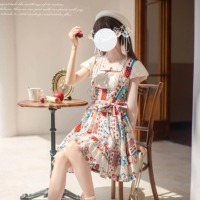 Linlang Painting Shop original Showa style dress cotton ruffle skirt vest dress pullover dress