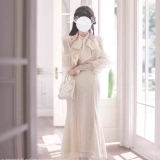 Оригинальная элегантная шифоновая кружевная рубашка с бантиком, юбка, длина миди